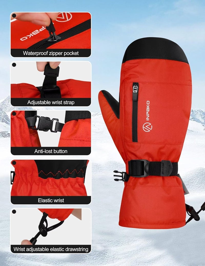 INPAKO Winter Ski Mittens Men Women, 3M Thinsulate Waterproof Mittens with Inside Glove Liners, Touchscreen Snowboarding Gloves, 5-Layer Thermal Warm Cold Weather Snow Gloves for Skiing, Snowboard - Image 4